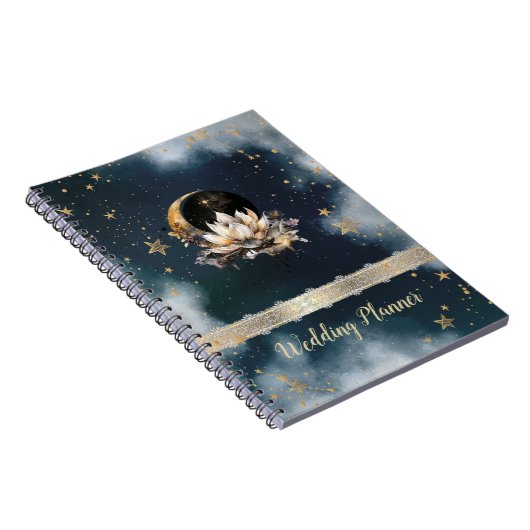Celestial Gold Sun, Moon, Stars Lotus Night Sky Notizblock (Rechte Seite)