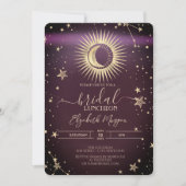 Celestial Gold Sun Moon Stars Luncheon Burgundy Einladung (Vorderseite)