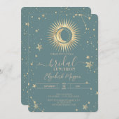 Celestial Gold Sun Moon Stars Luncheon Mint Green Einladung (Vorne/Hinten)
