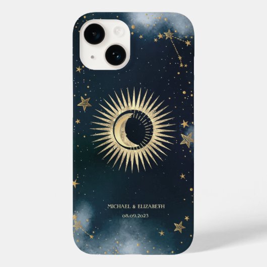 Celestial Gold Sun, Moon, Stars Night Sky Case-Mate iPhone Hülle (Rückseite)