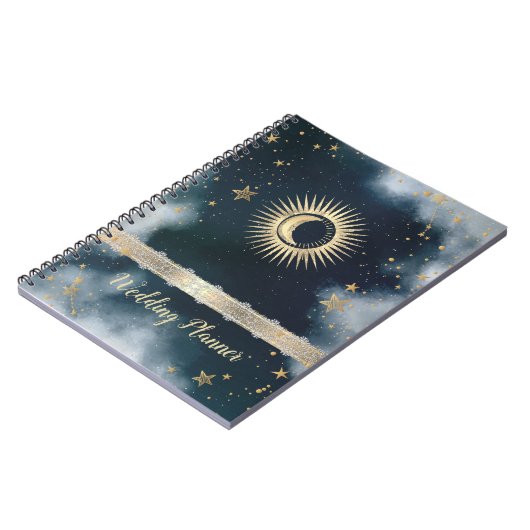 Celestial Gold Sun, Moon, Stars Night Sky Notizblock (Linke Seite)