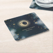 Celestial Gold Sun, Moon, Stars Night Sky Rechteckiger Pappuntersetzer (angewinkelt)