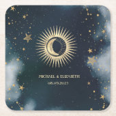 Celestial Gold Sun, Moon, Stars Night Sky Rechteckiger Pappuntersetzer (Vorderseite)