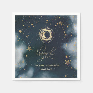 Celestial Gold Sun, Moon, Stars Night Sky Serviette