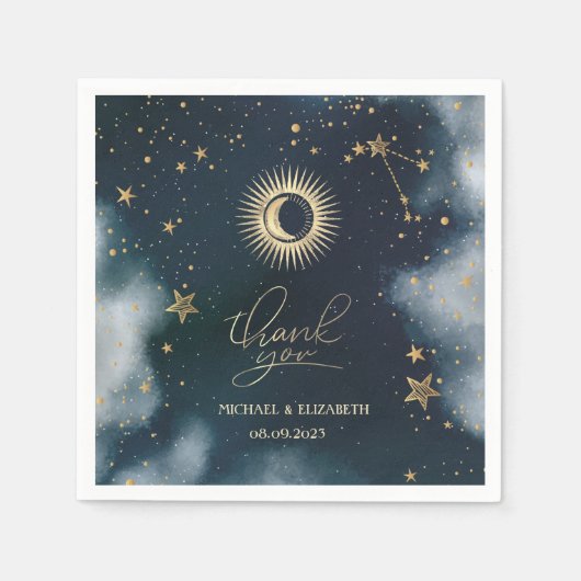 Celestial Gold Sun, Moon, Stars Night Sky Serviette (Vorderseite)