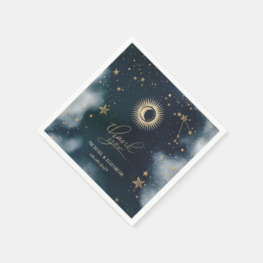 Celestial Gold Sun, Moon, Stars Night Sky Serviette (Ecke)
