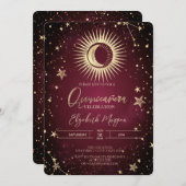 Celestial Gold Sun Moon Stars Red Quinceanera Einladung (Vorne/Hinten)