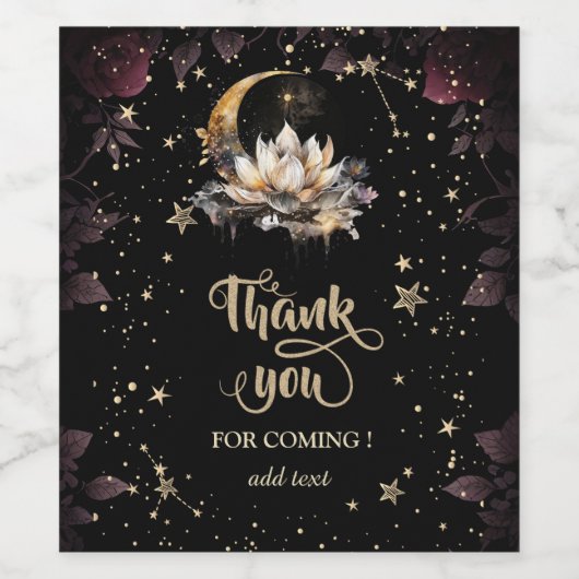 Celestial Gold Sun,Moon,Stars Roses Night Sky Weinetikett (Einzelnes Label)