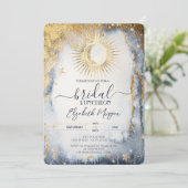 Celestial Gold Sun, Moon, Stars Watercolor Bridal Einladung (Stehend Vorderseite)