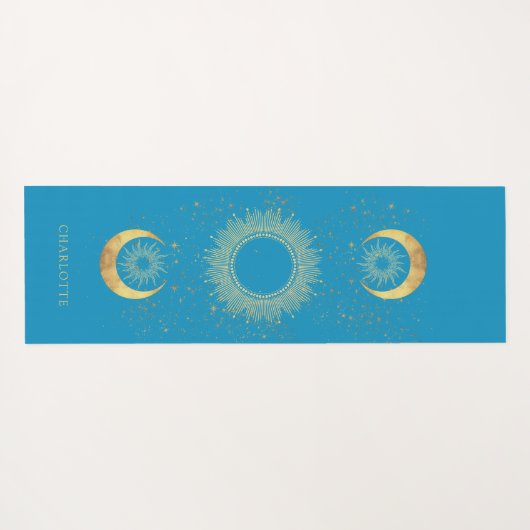 Celestial Gold Sun Moon Turquoise Yogamatte (Rückseite (Horizontal))