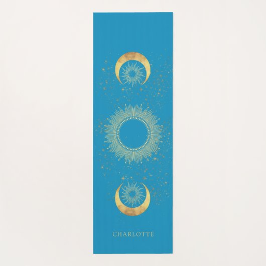 Celestial Gold Sun Moon Turquoise Yogamatte (Rückseite)