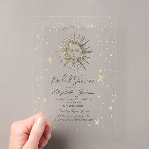 Celestial Gold Sun, Stars Navy Blue Brautparty Acryleinladungen