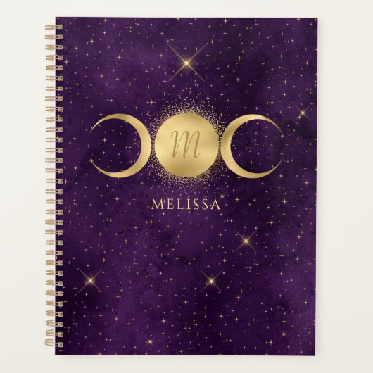 Celestial Gold Triple Moon Lila Monogram Planer (Vorderseite)