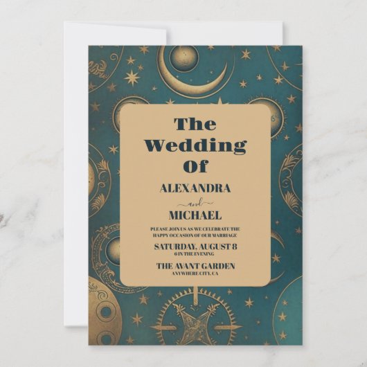 Celestial Gold Wedding Einladung (Vorderseite)