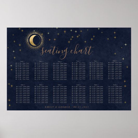 Celestial Gold Wedding Seating Chart Poster (Vorne)