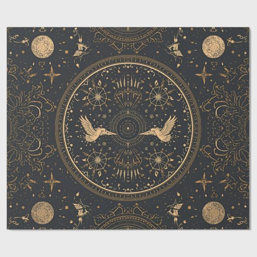 Celestial Gold Wrapping Paper – Gothic Luxe Starry Geschenkpapier (Flach)
