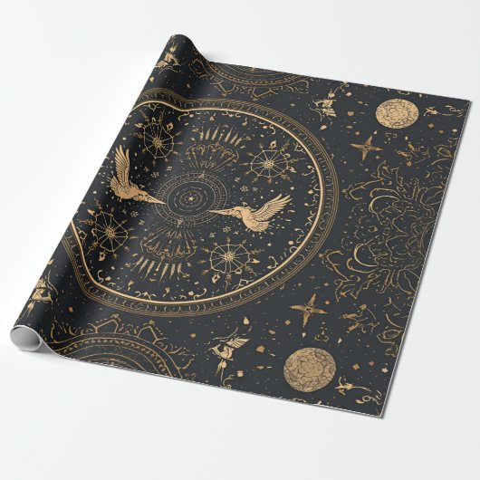 Celestial Gold Wrapping Paper – Gothic Luxe Starry Geschenkpapier (Ungerollt)