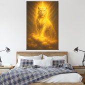 Celestial Golden Ascension White Tiger – Divine Ri Leinwanddruck (Insitu (Schlafzimmer))