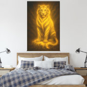 Celestial Golden Seated White Tiger – Divine Aura  Leinwanddruck (Insitu (Schlafzimmer))
