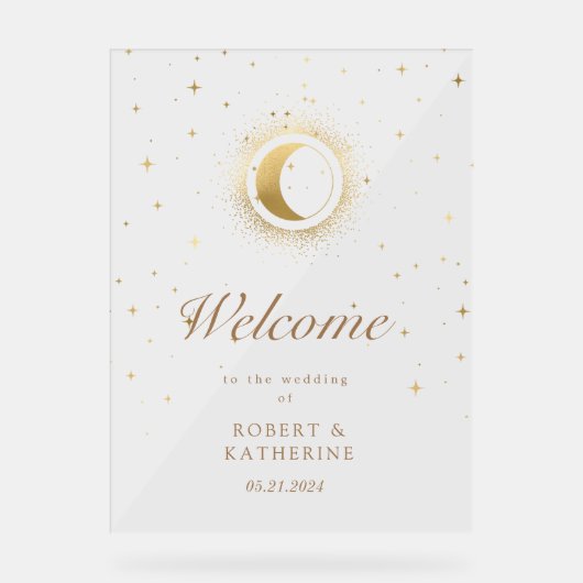 Celestial Golden Stars Moon Acrylschild (Vorderseite)