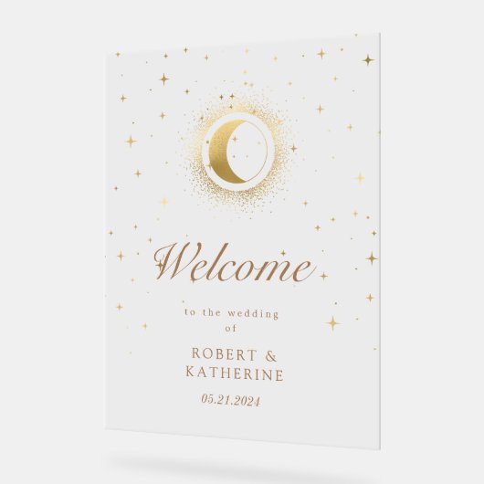 Celestial Golden Stars Moon Acrylschild (Winkel)