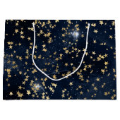 Celestial Golden Stars on Navy Galaxy Background Große Geschenktüte (Vorderseite)