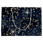 Celestial Golden Stars on Navy Galaxy Background Große Geschenktüte (Rückseite)