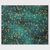 Celestial Golden Stars on Teal Galaxy Background Geschenkpapier (Flach)