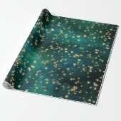 Celestial Golden Stars on Teal Galaxy Background Geschenkpapier (Ungerollt)