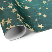 Celestial Golden Stars on Teal Galaxy Background Geschenkpapier (Rolleneckpunkt)