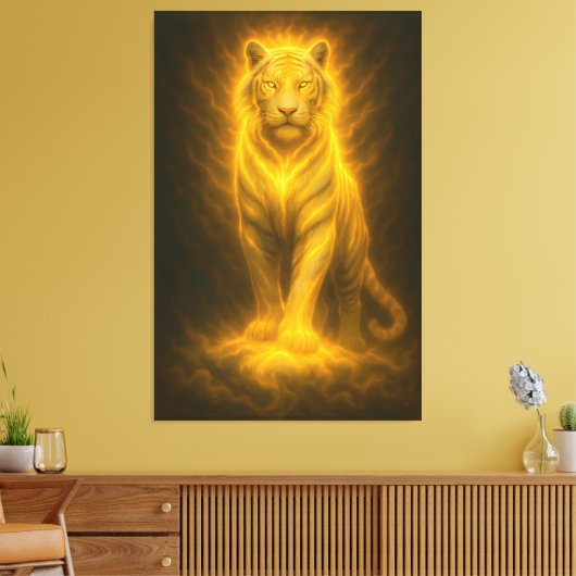 Celestial Golden White Tiger – Divine Halo Fine Ar Leinwanddruck (Insitu (Wohnzimmer))