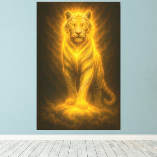Celestial Golden White Tiger – Divine Halo Fine Ar Leinwanddruck (Insitu (Holzboden))