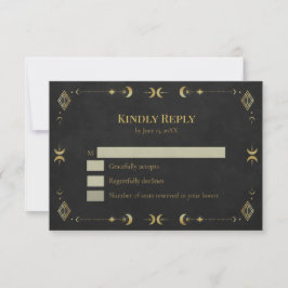Celestial Gothic Black and Gold RSVP Card Karte
