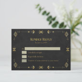 Celestial Gothic Black and Gold RSVP Card Karte (Stehend Vorderseite)