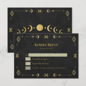 Celestial Gothic Black and Gold RSVP Card Karte (Vorne/Hinten)