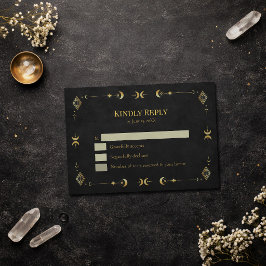 Celestial Gothic Black and Gold RSVP Card Karte