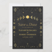 Celestial Gothic Black and Gold Save the Date Card (Vorderseite)