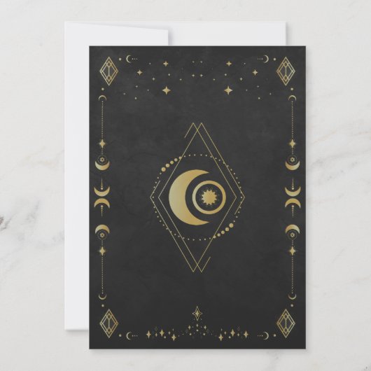 Celestial Gothic Black and Gold Save the Date Card (Rückseite)