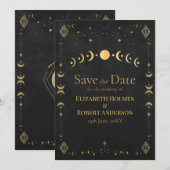 Celestial Gothic Black and Gold Save the Date Card (Vorne/Hinten)