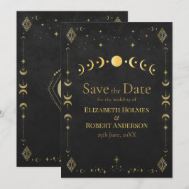 Celestial Gothic Black and Gold Save the Date Card
