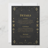 Celestial Gothic Black and Gold Wedding Details Einladung (Vorderseite)