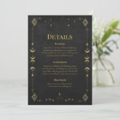 Celestial Gothic Black and Gold Wedding Details Einladung (Stehend Vorderseite)