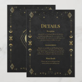 Celestial Gothic Black and Gold Wedding Details Einladung (Vorne/Hinten)