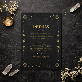 Celestial Gothic Black and Gold Wedding Details Einladung