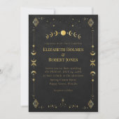 Celestial Gothic Black and Gold Wedding Invitation Einladung (Vorderseite)