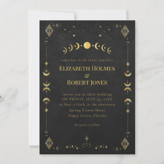 Celestial Gothic Black and Gold Wedding Invitation Einladung