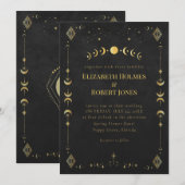 Celestial Gothic Black and Gold Wedding Invitation Einladung (Vorne/Hinten)