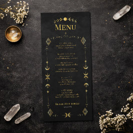 Celestial Gothic Black and Gold Wedding Menu Card Menükarte