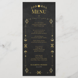 Celestial Gothic Black and Gold Wedding Menu Card Menükarte