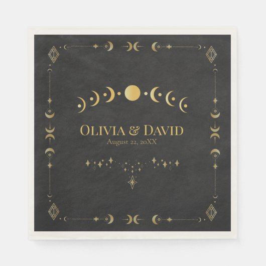 Celestial Gothic Black and Gold Wedding Napkins Serviette (Vorderseite)